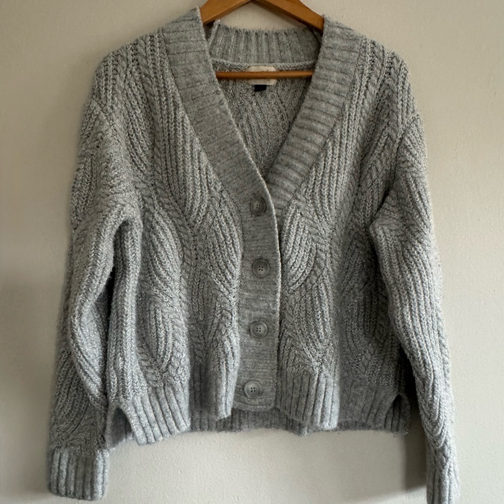 Universal Thred Grey Metallic Cable Knit Sweater
